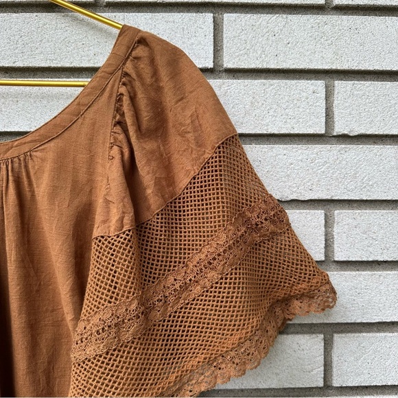 Old Navy Brown Crochet Flutter Sleeve Tie-Back Swing Dress 2X Boho Festival - Picture 7 of 13